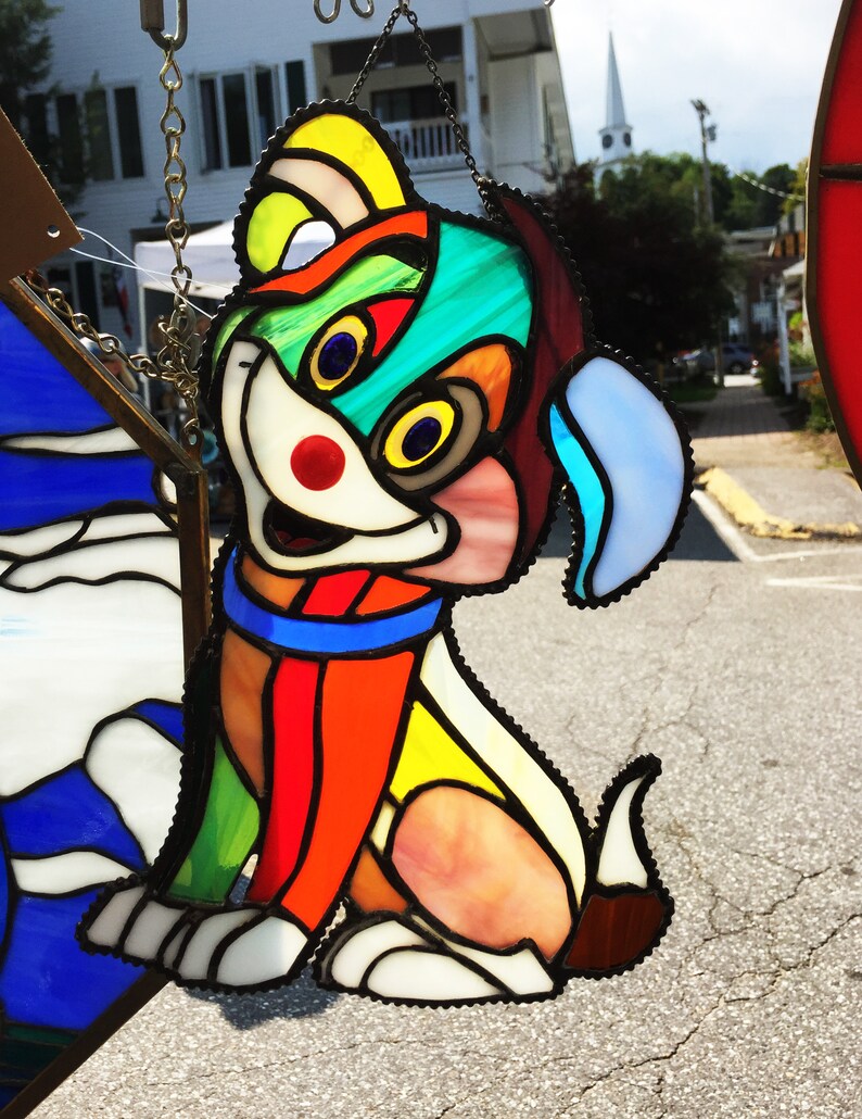 SUNCATCHER Stained Glass Colorful Dog Etsy