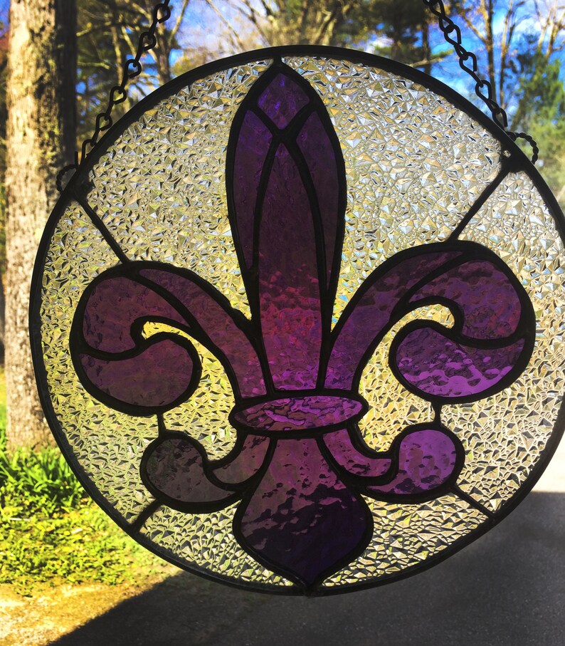 PANEL Stained Glass Fleur De Lis Etsy