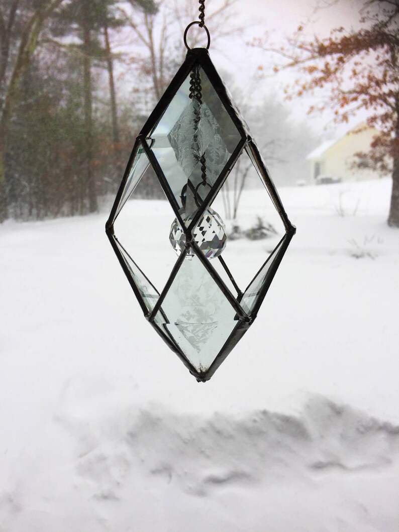 Suncatcherpyramid 3D Glue Chip Beveled Glass Orb With Crystal Etsy