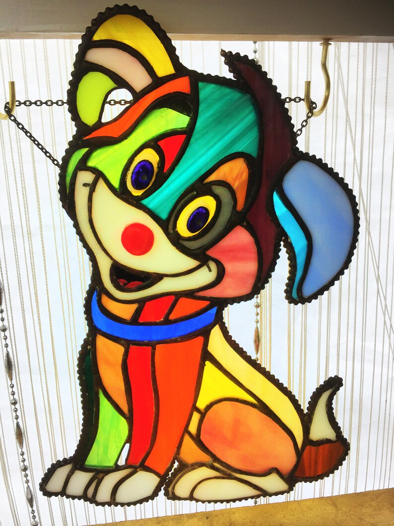 SUNCATCHER Stained Glass Colorful Dog Etsy