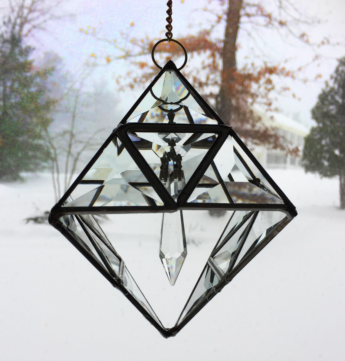 Suncatcher3D Pyramid Beveled Glass Octahedron with Crystal Etsy