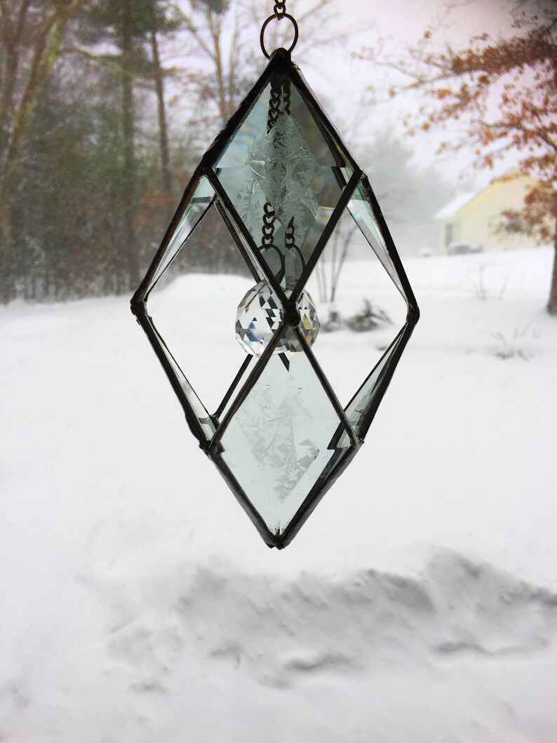 Suncatcherpyramid 3D Glue Chip Beveled Glass Orb With Crystal Etsy