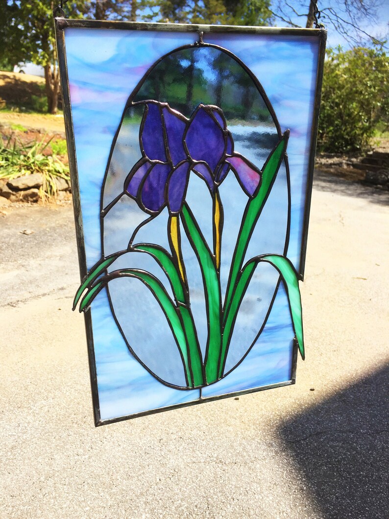 PANEL Zinc Framed Stained Glass Iris Panel Etsy