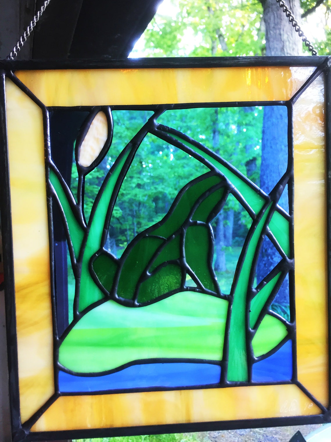 PANEL Stained Glass Frog on Lily Pad Panel Etsy