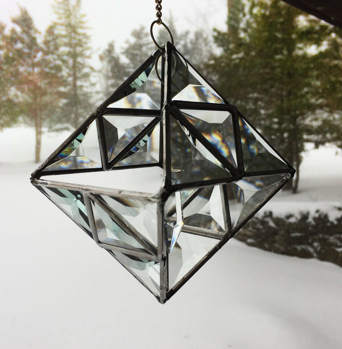 Suncatcher3D Pyramid Beveled Glass Octahedron with Crystal Etsy