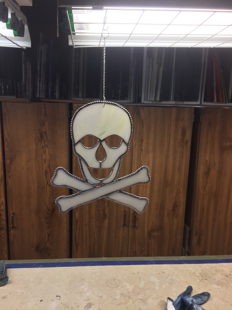 SUNCATCHER Stained Glass Skull and Crossbones