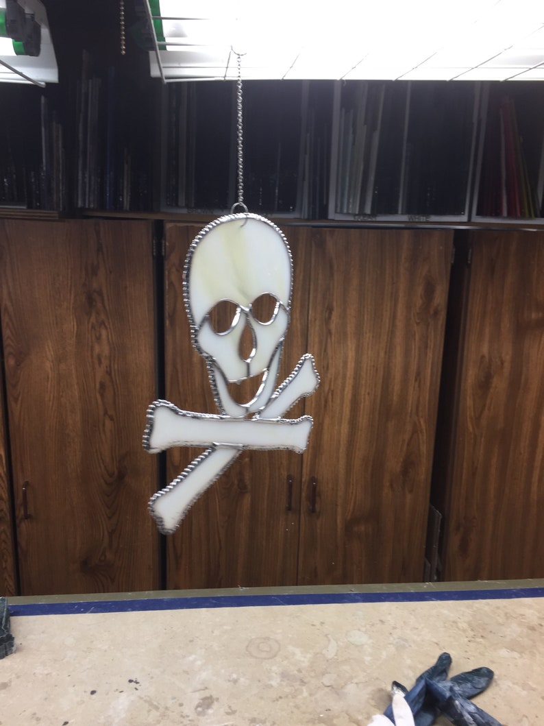 SUNCATCHER Stained Glass Skull and Crossbones