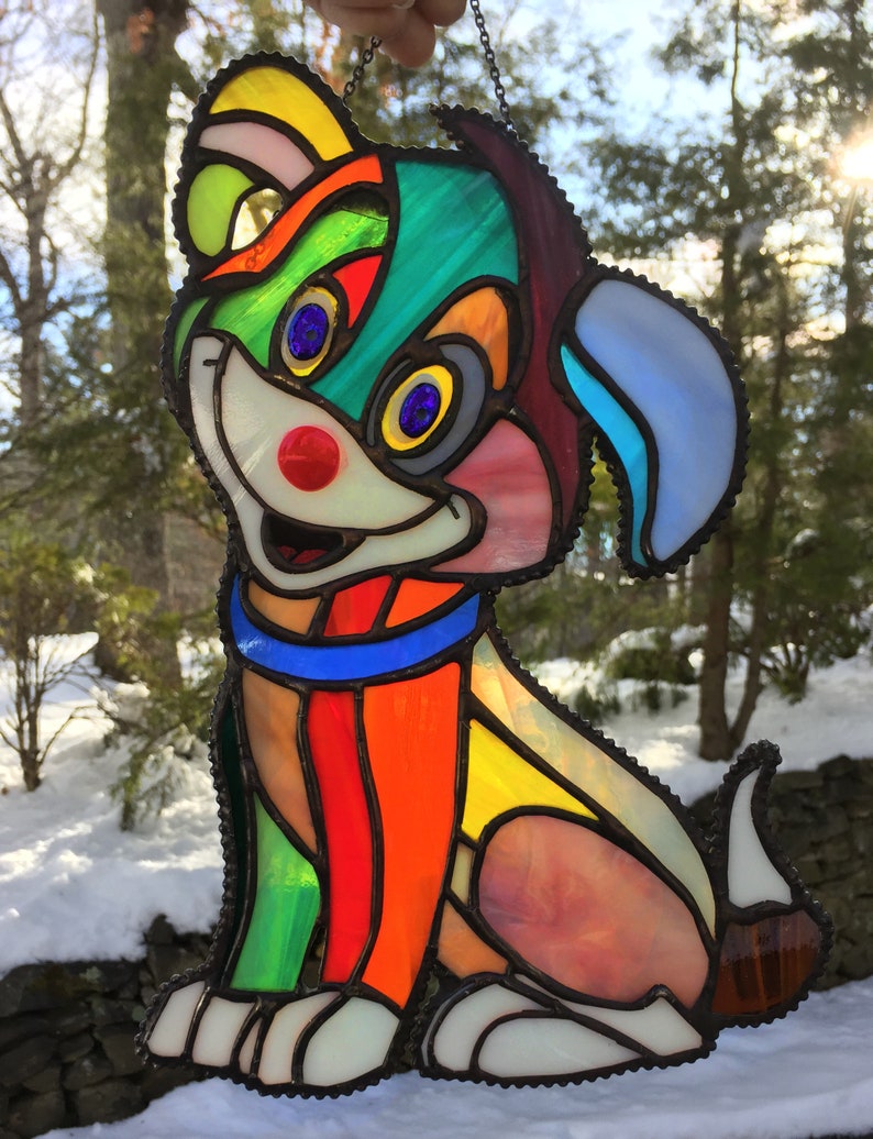 SUNCATCHER Stained Glass Colorful Dog Etsy