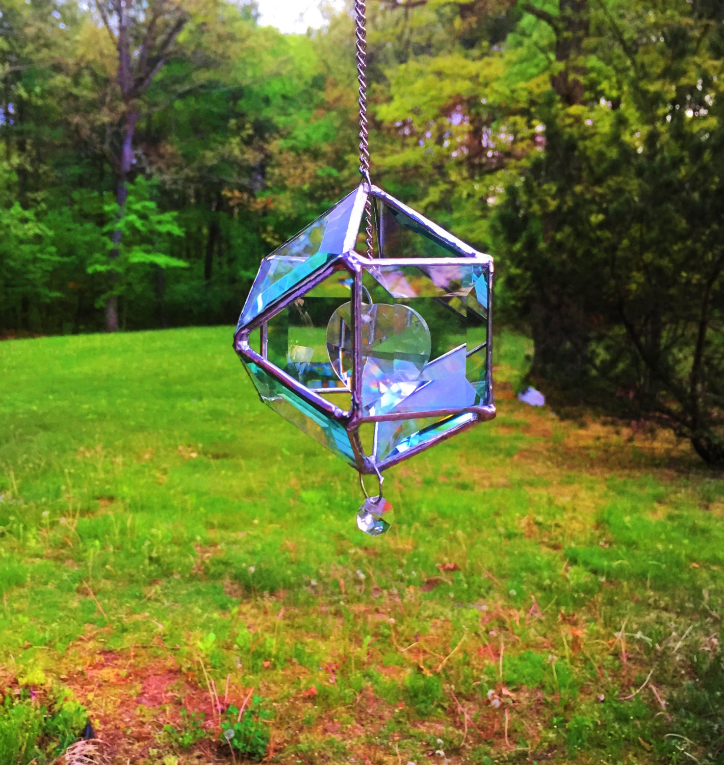 SUNCATCHER Beveled Glass 3D Orb W/ Crystal 1.5 Prism Etsy