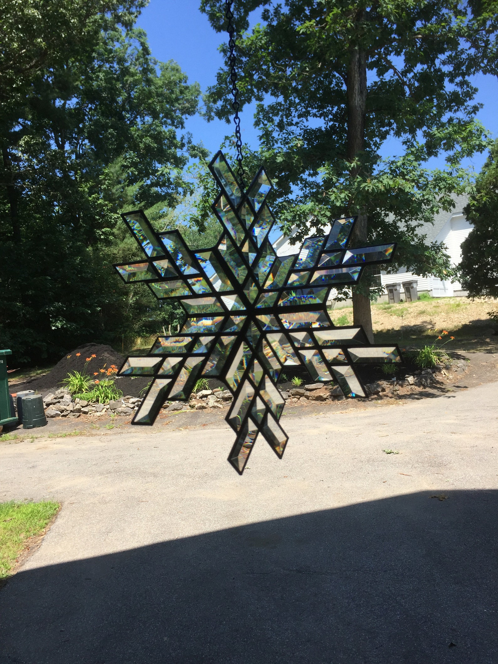 SUNCATCHER3D Beveled Stained Glass Clear Snowflake Spinner Suncatcher