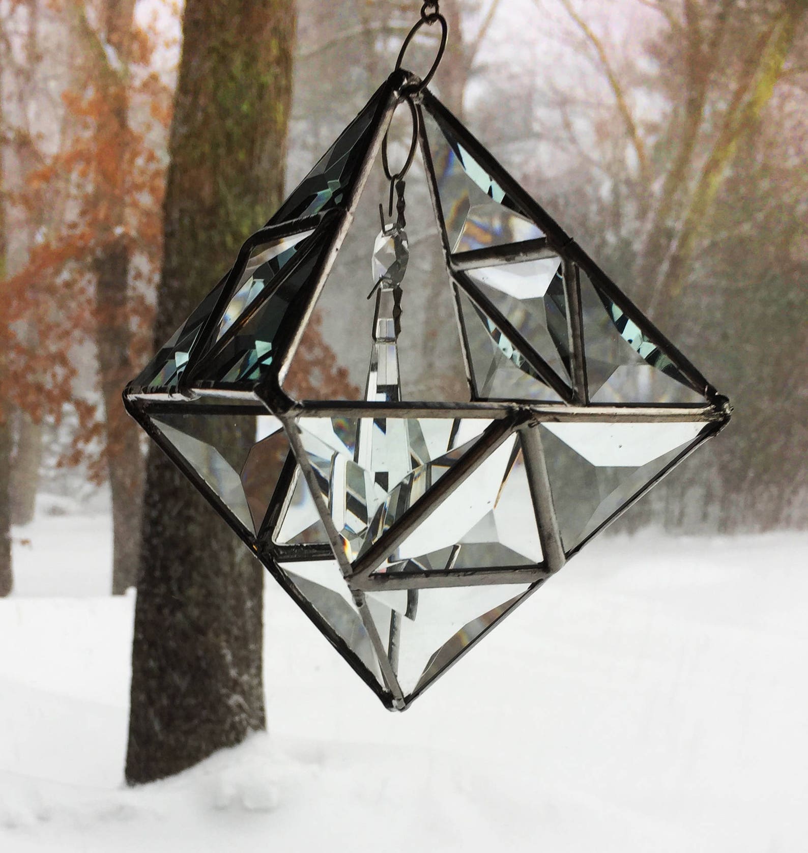 Suncatcher3D Pyramid Beveled Glass Octahedron with Crystal Etsy