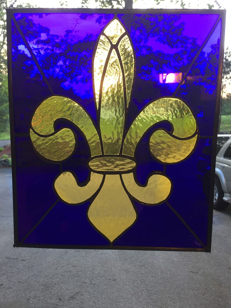 PANEL Stained Glass Fleur De Lis Etsy
