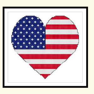 Cross Stitch Pattern American Flag Heart Large Original Counted Cross Stitch PDF Pattern Instant Download