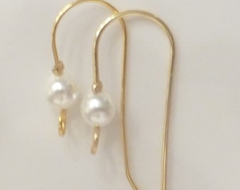 6 pcs Gold Plated Brass French Hook Ear Wirers with White Shell Pearls