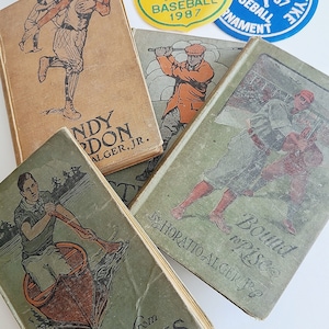 Vintage set of 4 Horatio Jr. sports themed books | library decor | book stack | vintage library | mid century | dark academia | antique book