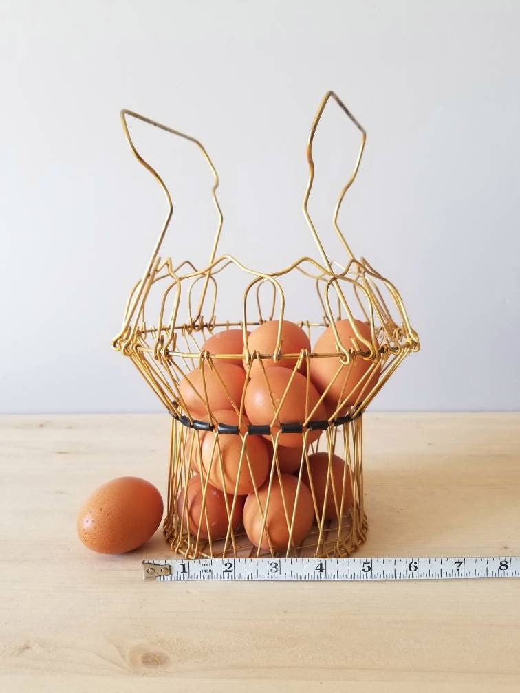 Vintage collapsible wire egg basket rustic farmhouse decor