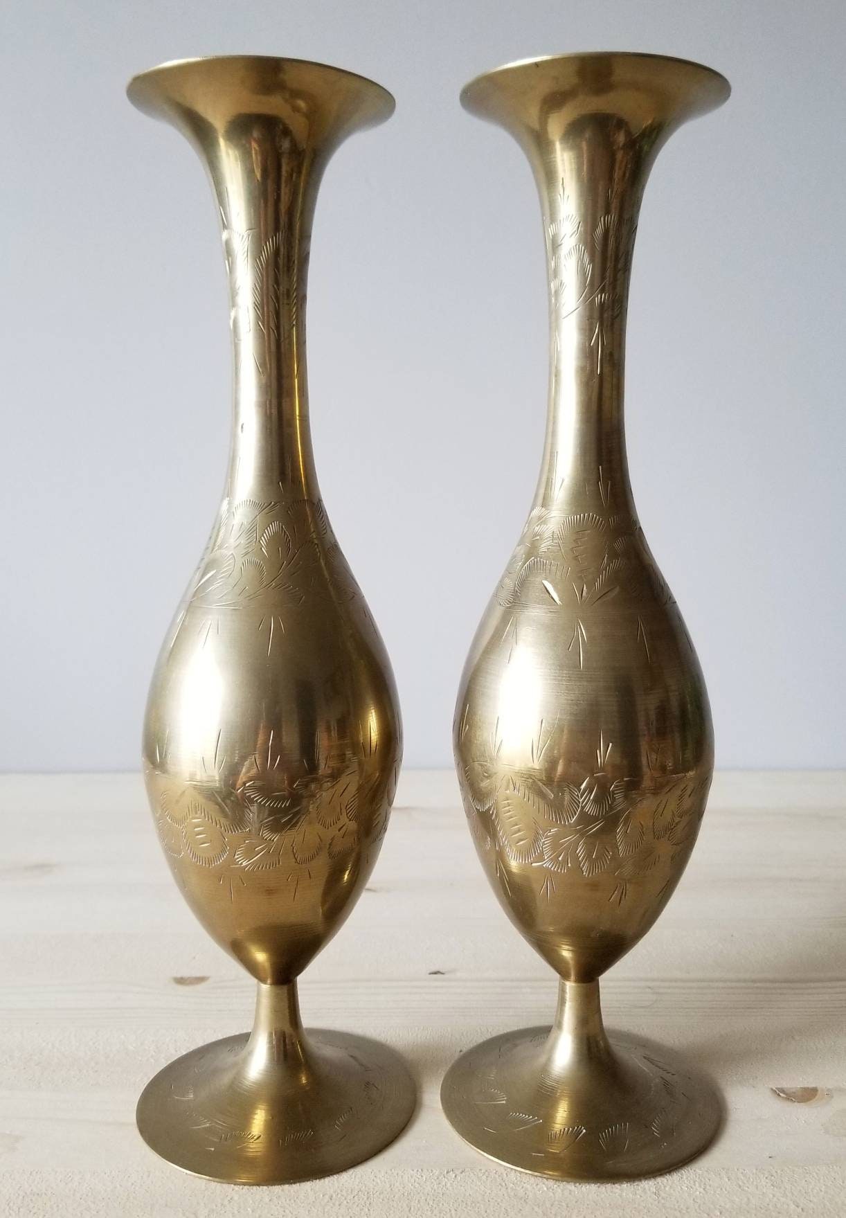 Pair of vintage brass vases Hollywood Regency brass vase