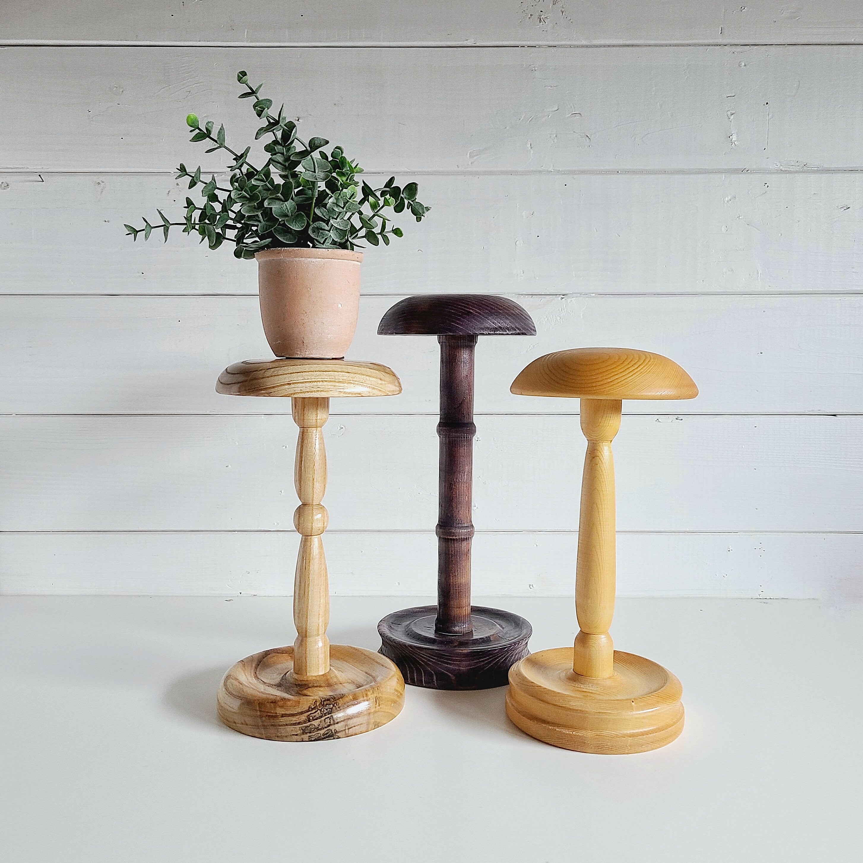 Tall French Turned Wooden Wig Stands, 1880s, Set of 2 for sale at