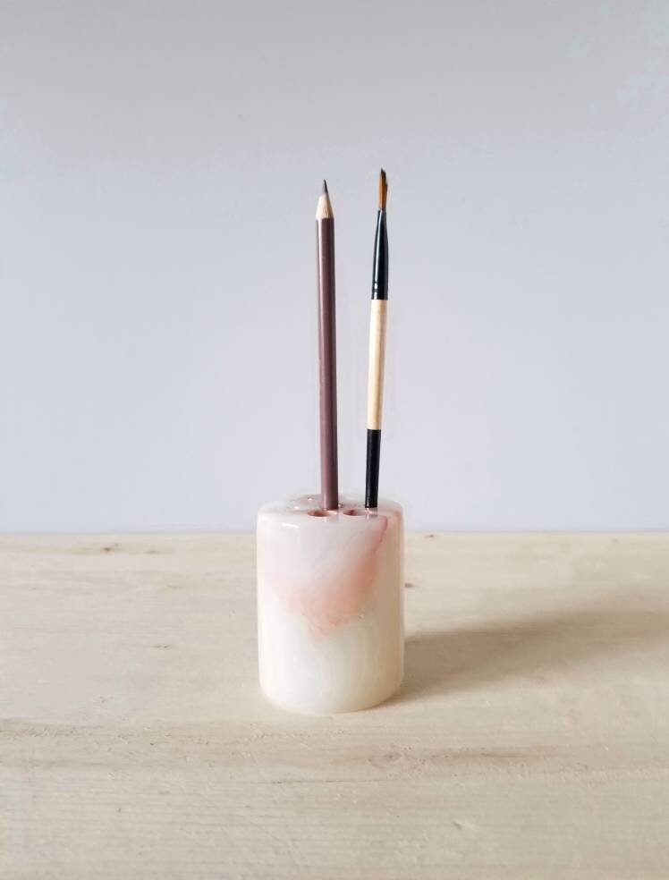 Vintage marble pencil holder home office office storage bohemian