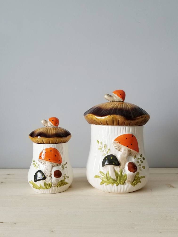 Vintage Mushroom Cookie Jar Set Sears Merry Mushroom