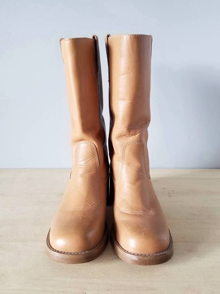 Vintage Bata leather boots made in Brazil | tan leather mid calf boots ...