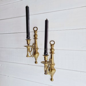 Vintage brass candlestick holder wall sconces pair | candle sconce |