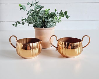 Vintage copper cream and sugar set | milk pitcher and sugar dish | French country kitchen | made in Canada