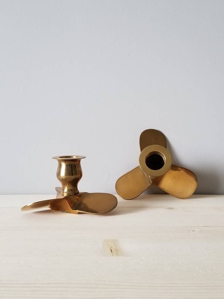 Vintage brass propeller candlestick holders candle holders airplane