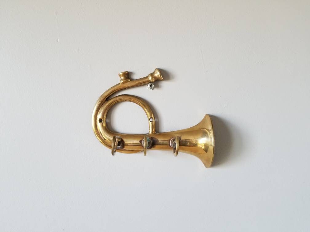 Vintage brass french horn key hook home organization home storage
