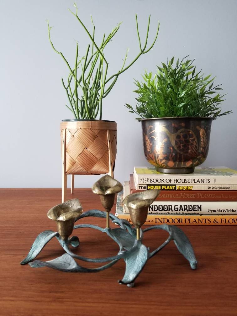 Brass candle holder calla lily 3 candlestick holder Bohemian home