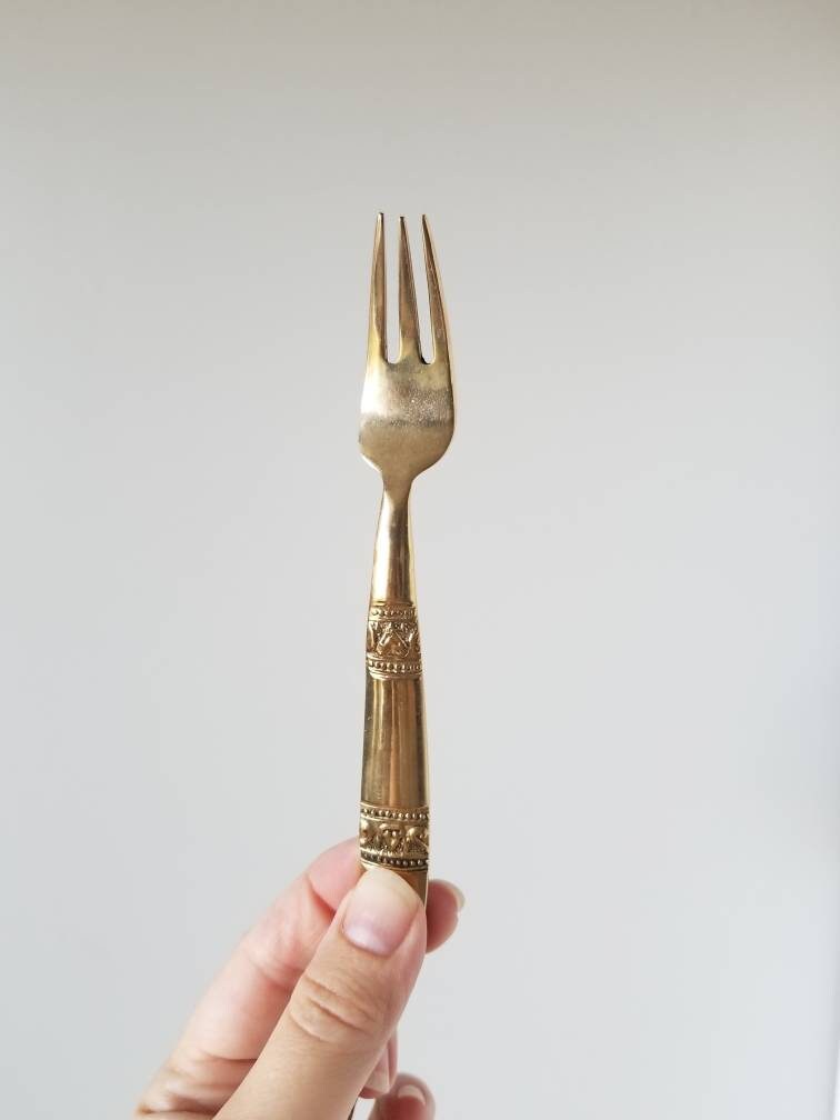 Vintage brass cutlery dessert set gold flatware