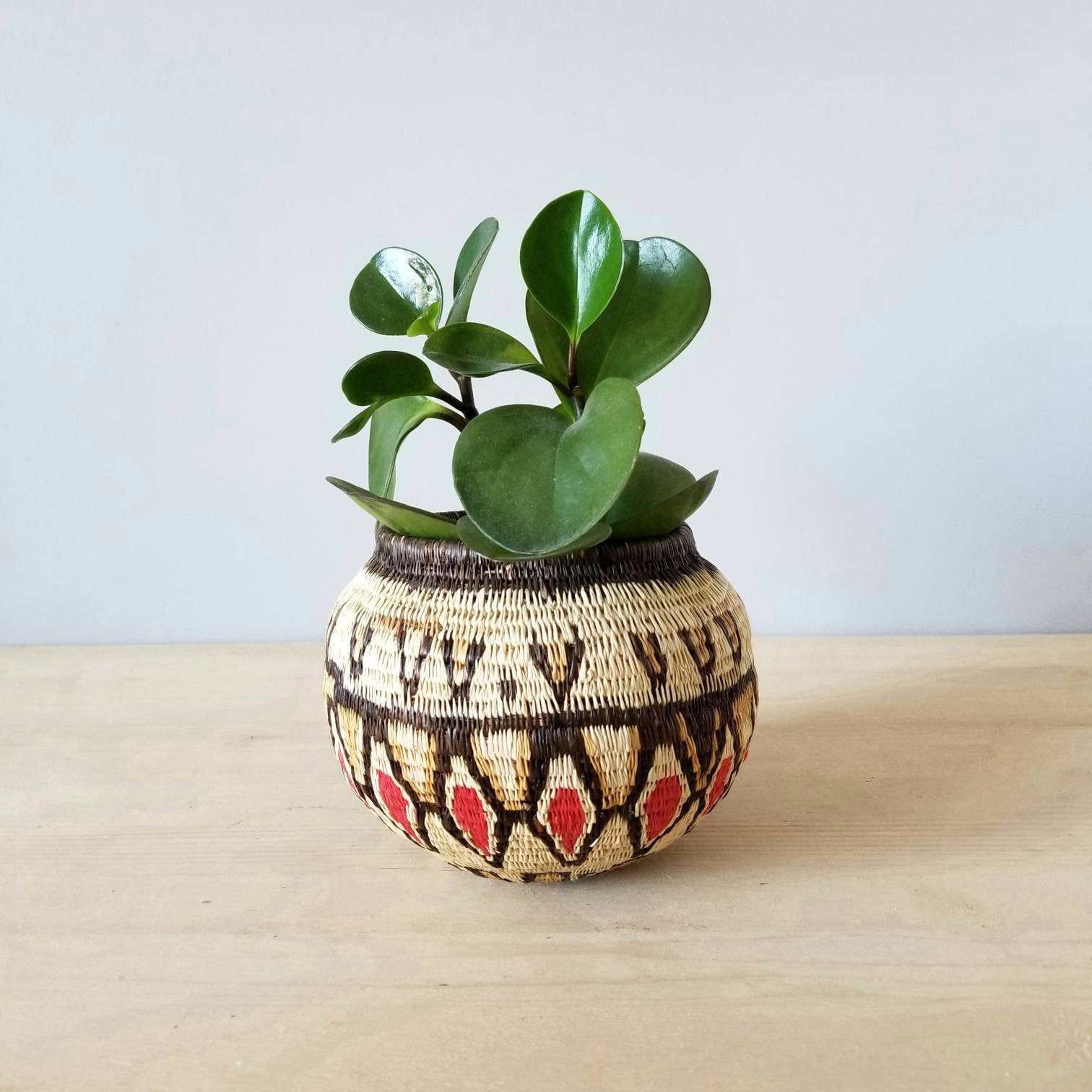 Vintage woven basket plant holder wicker round pot wicker planter