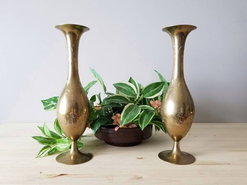 Pair of vintage brass vases Hollywood Regency brass vase