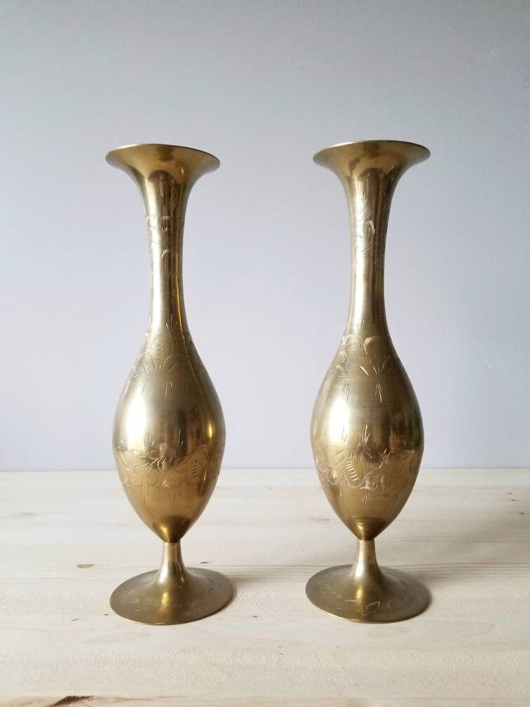 Pair of vintage brass vases Hollywood Regency brass vase