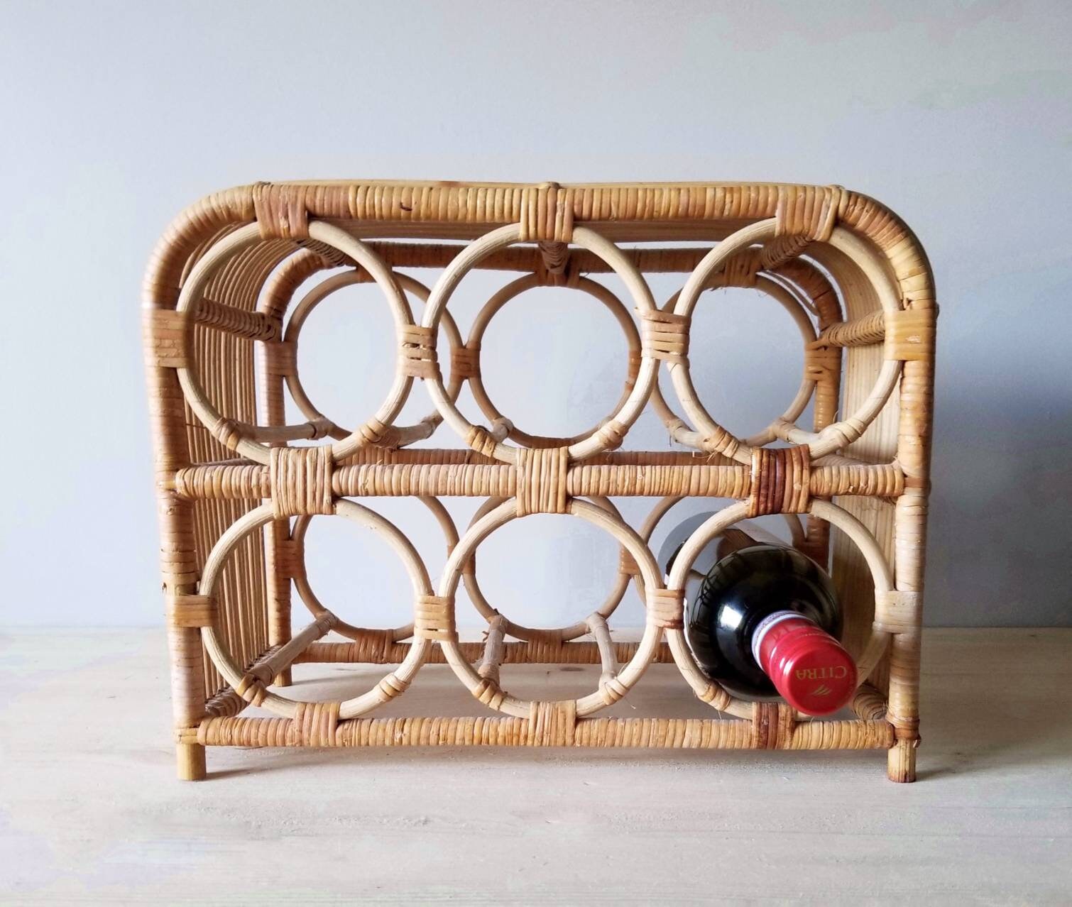 Vintage wicker wine rack rattan bentwood wine holder