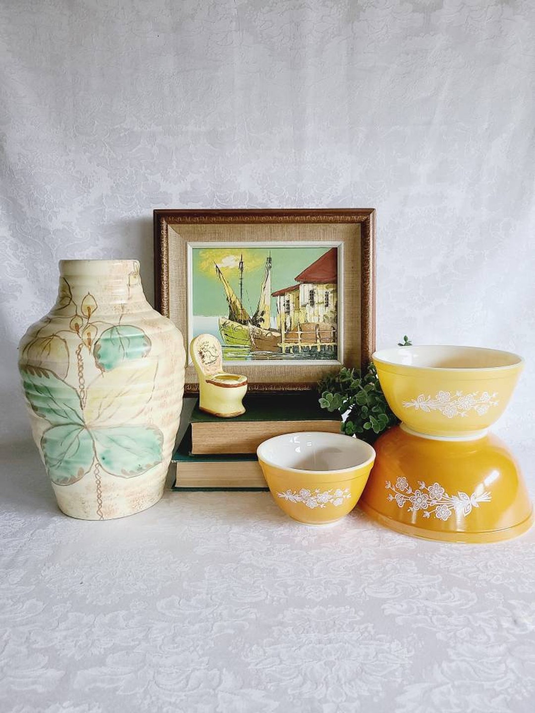 Vintage Large Flower Vase Regal Pottery Vase Made in Canada Yellow and Green Vase Etsy