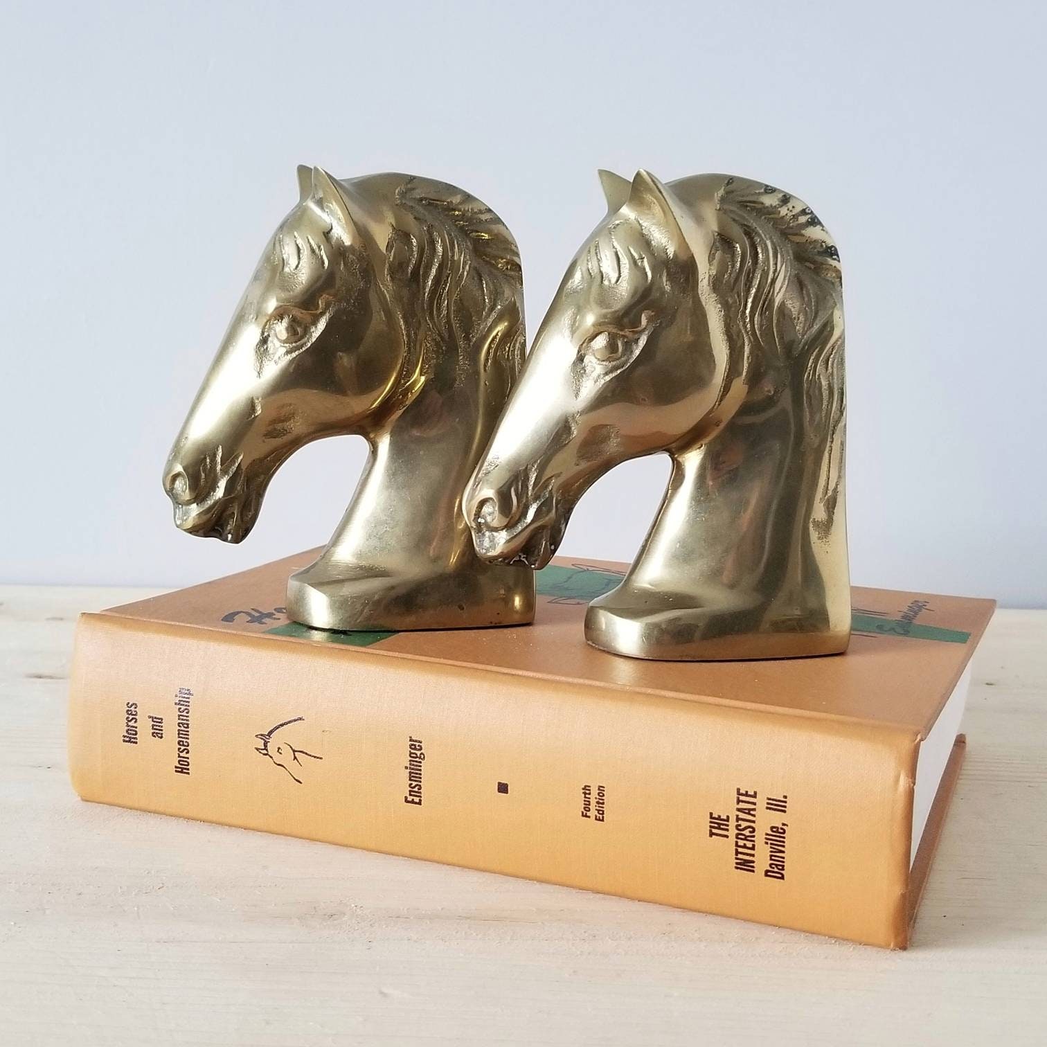 Vintage brass horse bookends solid brass book ends equestrian style