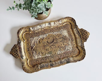 Vintage Florentine gilded tray | Italian tray | platter | wooden tray | baroque rococo | wedding decor |