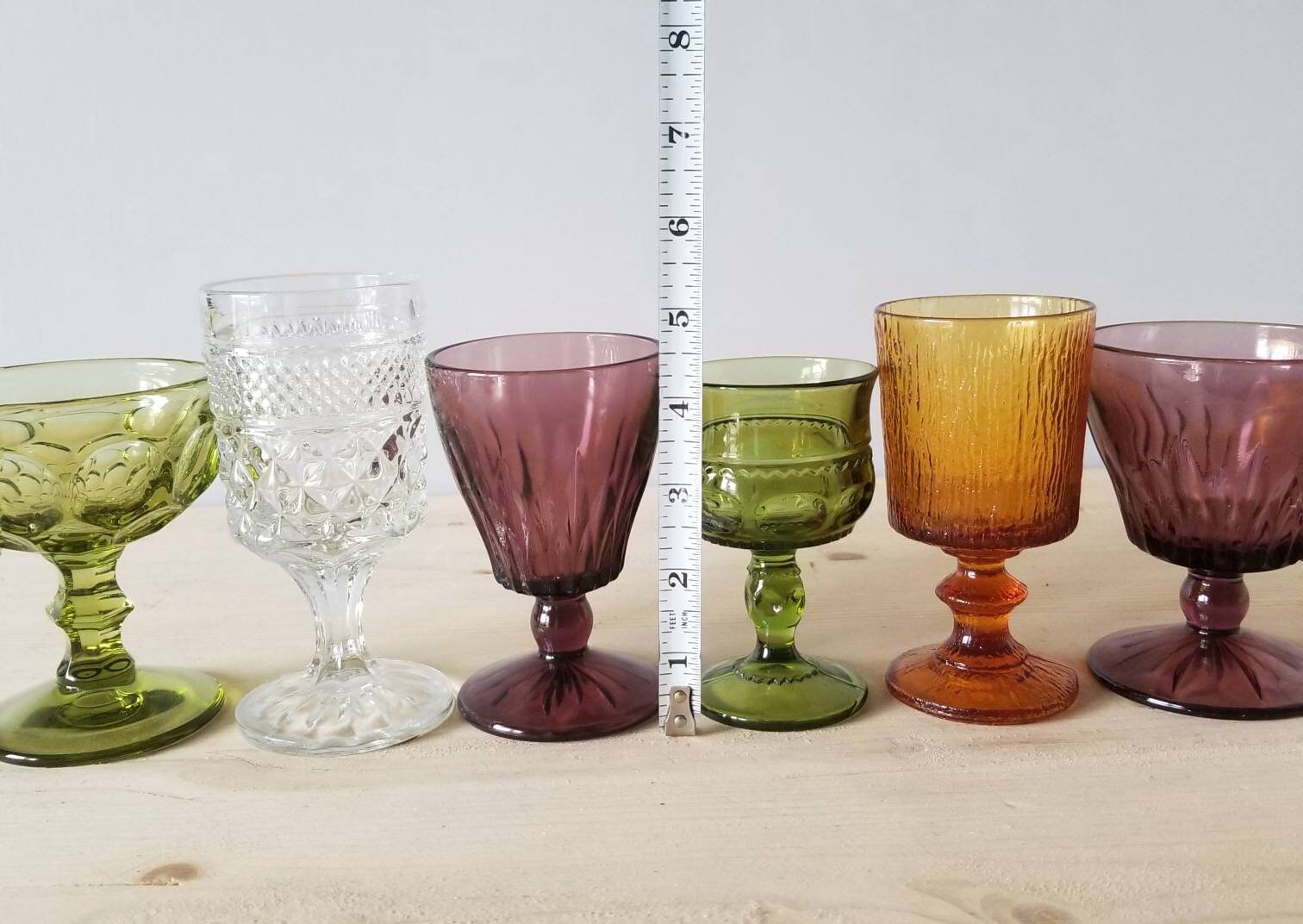 Vintage wine glasses curated collection of six multi colored glasses