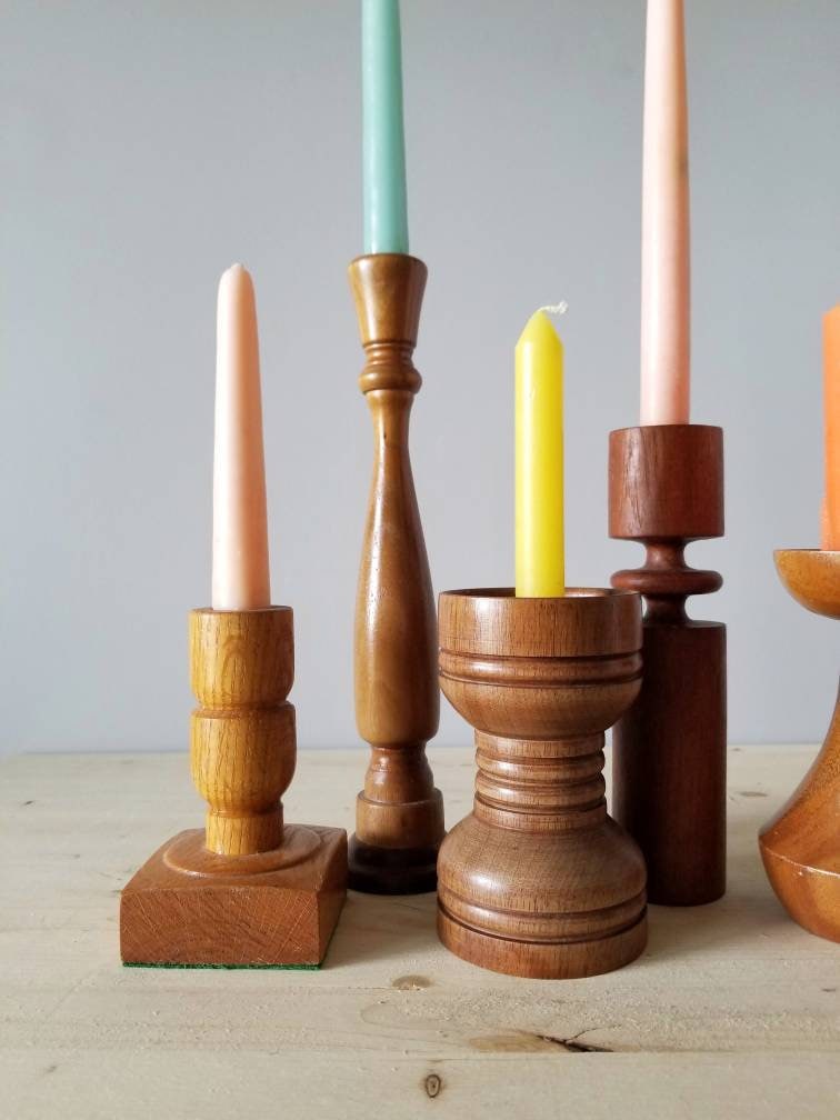 Wooden candlestick holder set of 9 mid century modern candle holders