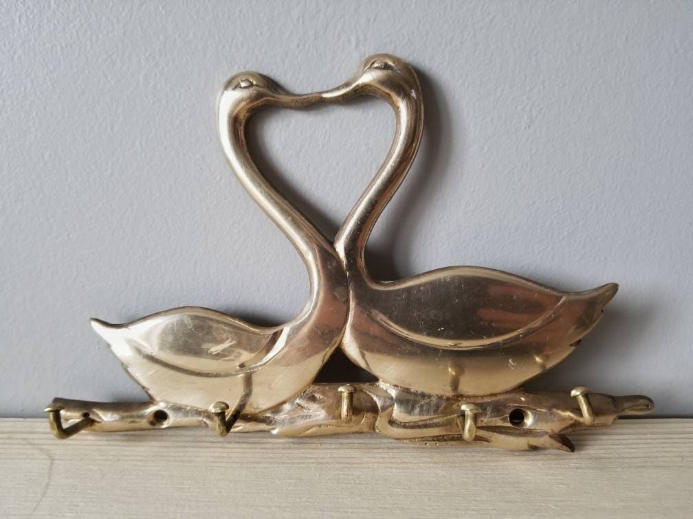 Vintage brass key hook brass swans