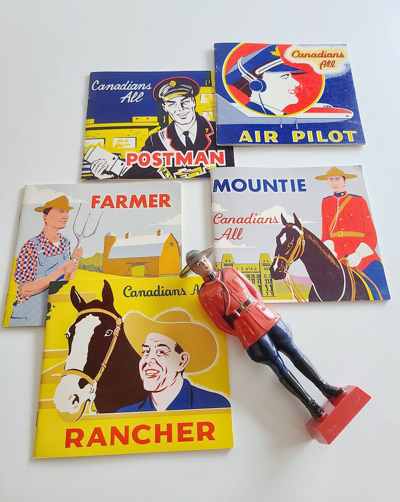 ensemble vintage de 5 livres pour enfants collection de livres de carrière bibliothèque vintage Gendarmerie royale, pilote, éleveur, facteur et agriculteur Canadien par Dent image 4