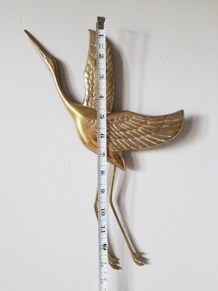 Vintage pair of brass cranes wall hangings birds wall decor mid