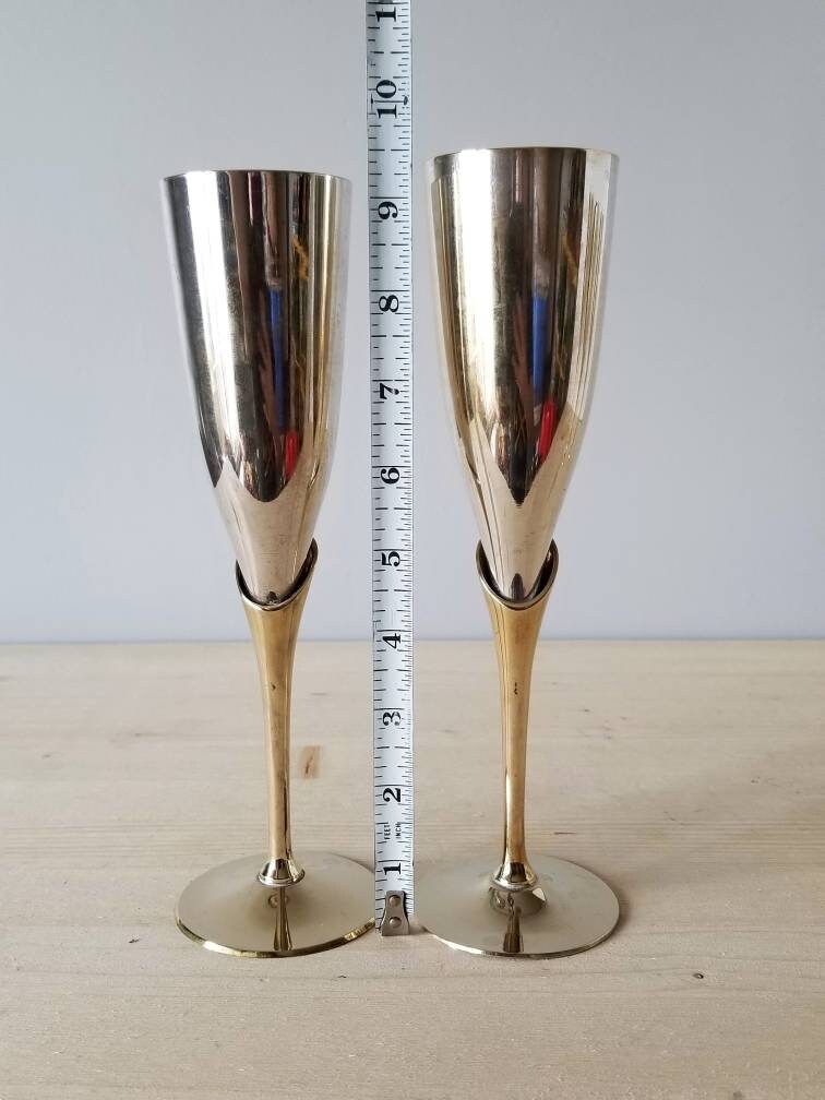 Vintage brass champagne flutes set of 4 wedding decor barware