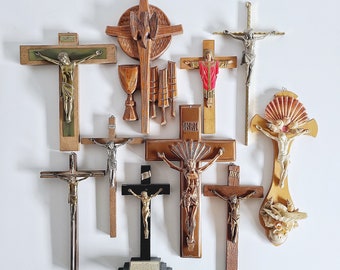 Vintage wooden crosses | wood crucifix | religious decor | wall hanging | mid century | Jesus | Catholic | relic