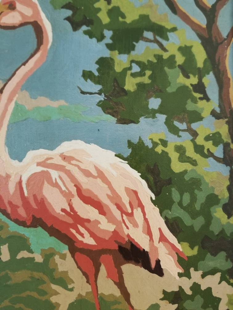 Vintage flamingo paint by number tropical painting mid Vintage flamingo paint by number tropical painting mid