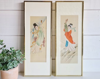 Framed pair Japanese art prints | Geisha print | Asian artwork | vintage art |