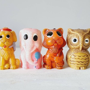 Vintage Animal Delights candles | hand painted candle | tiger candle | monkey candle | elephant candle | dog candle | each sold separately |