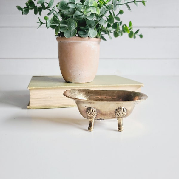 Vintage brass bathtub | soap dish | vintage bathroom decor | trinket dish |