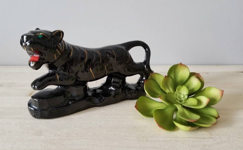 Vintage ceramic tiger figurine kitschy jungle cat decor